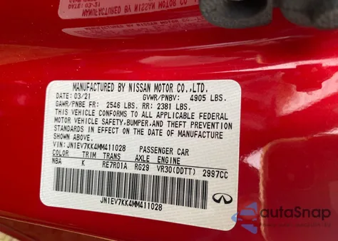 2021 Infiniti Q60 Luxe z USA, uszkodzony, nr VIN JN1EV7KK4MM411028